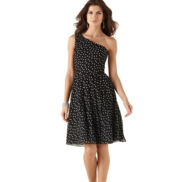 black and white polka dot one shoulder dress